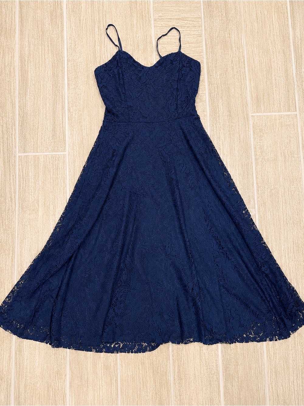 Navy Lace A-Line Spaghetti Strap Dress
